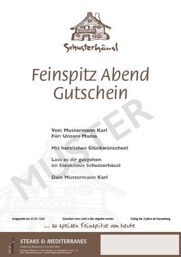 Gutschein Schusterhäusl Feinspitzmenü
